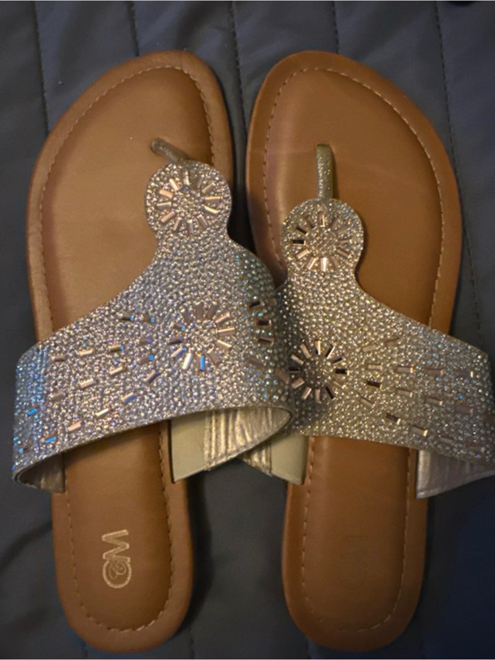 Olivia Miller Silver Rhinestone Thong Sandals